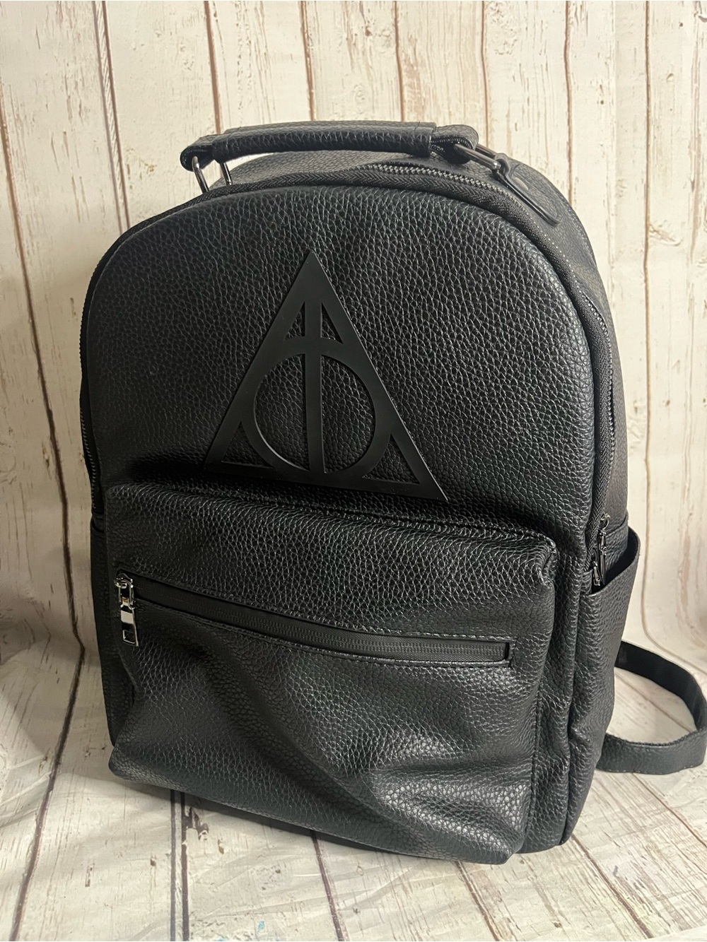 Harry Potter Deathly Hallows Mini Backpack Black Pebbled Faux Leather Bag